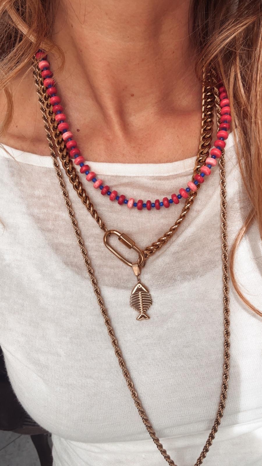 Collana in acciaio inossidabile e perle in pietra naturale "Lola"