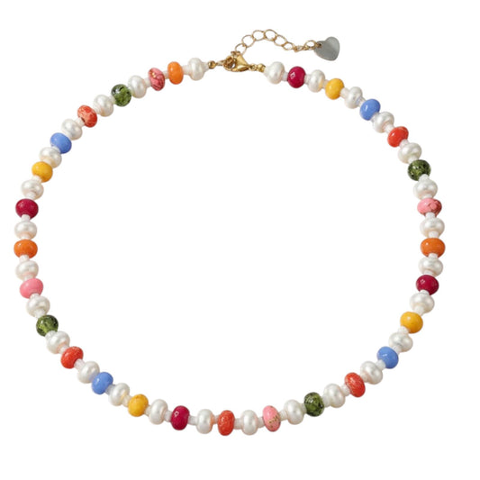 Collana in acciaio inossidabile e perle in pietra naturale "Sharon"