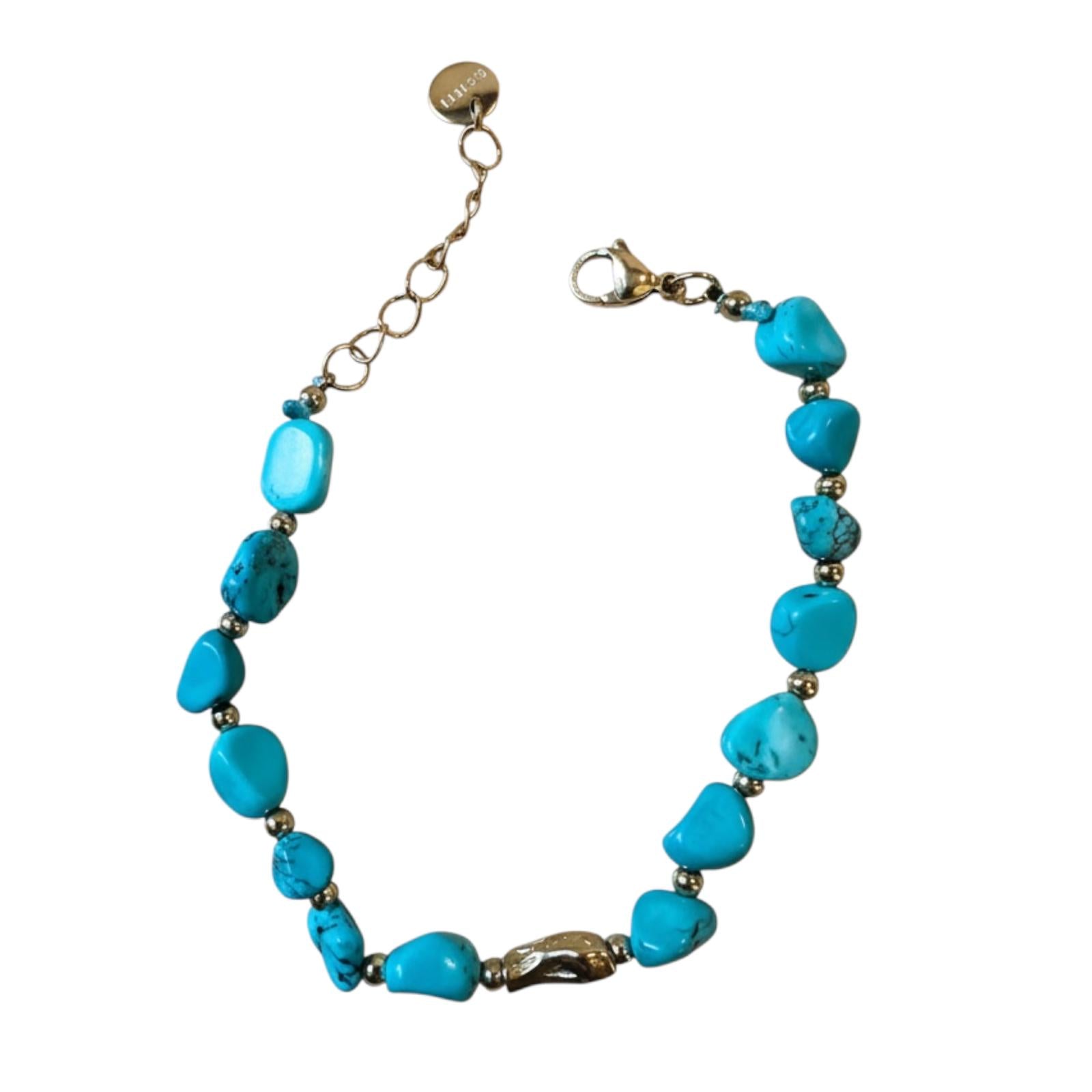Bracciale con perle di pietra dura, vetro e cordino in lurex "Blush"