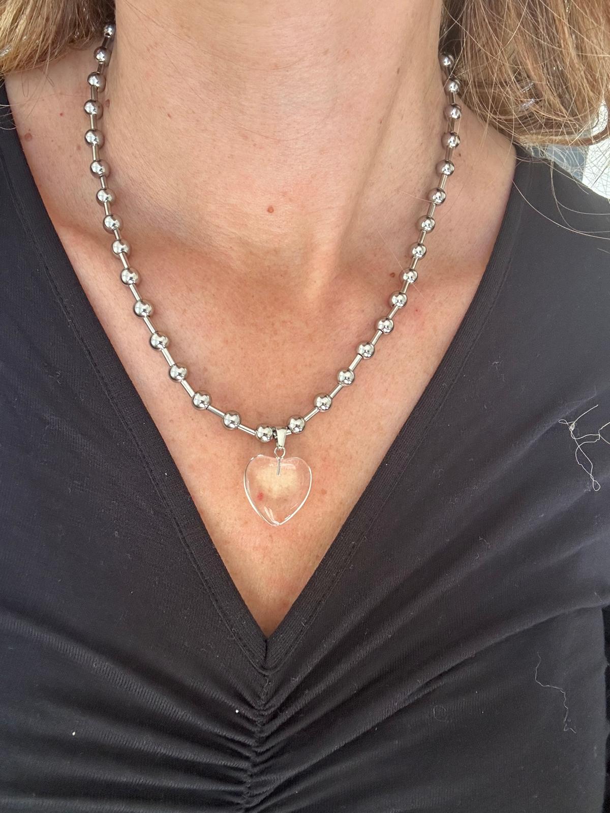 Collana in acciaio inossidabile placcata oro 18K e quarzo "Diletta"