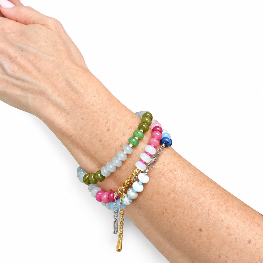 Bracciale con perle di pietra dura e acciaio inossidabile "Becky"