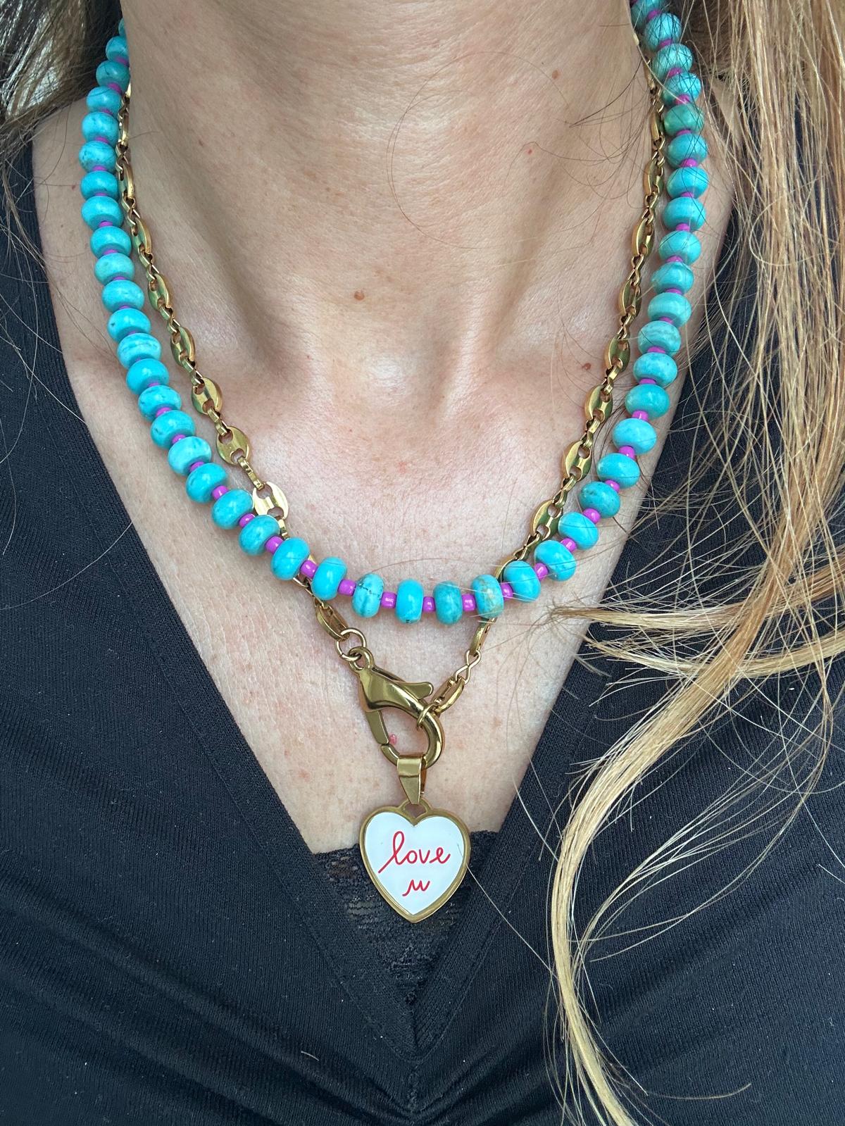 Collana in acciaio inossidabile e perle in pietra naturale "Becky"