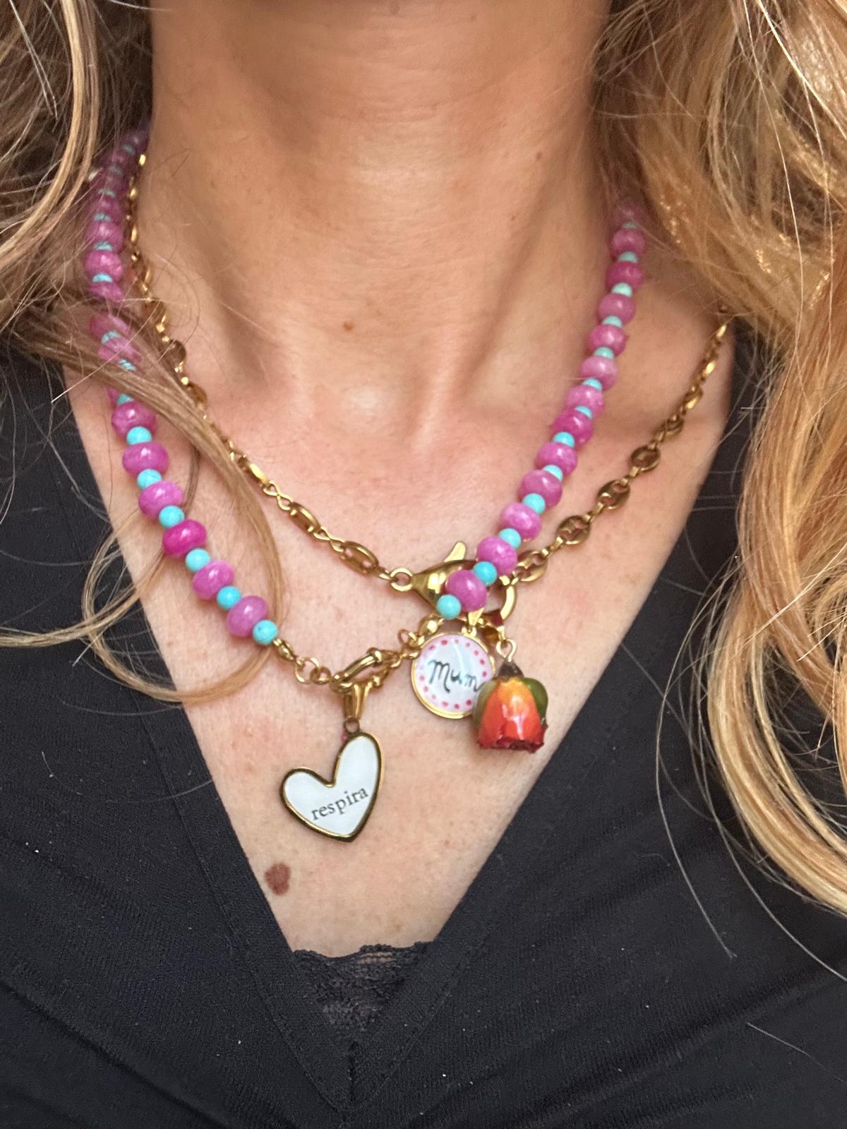 Collana in acciaio inossidabile e perle in pietra naturale "Becky"
