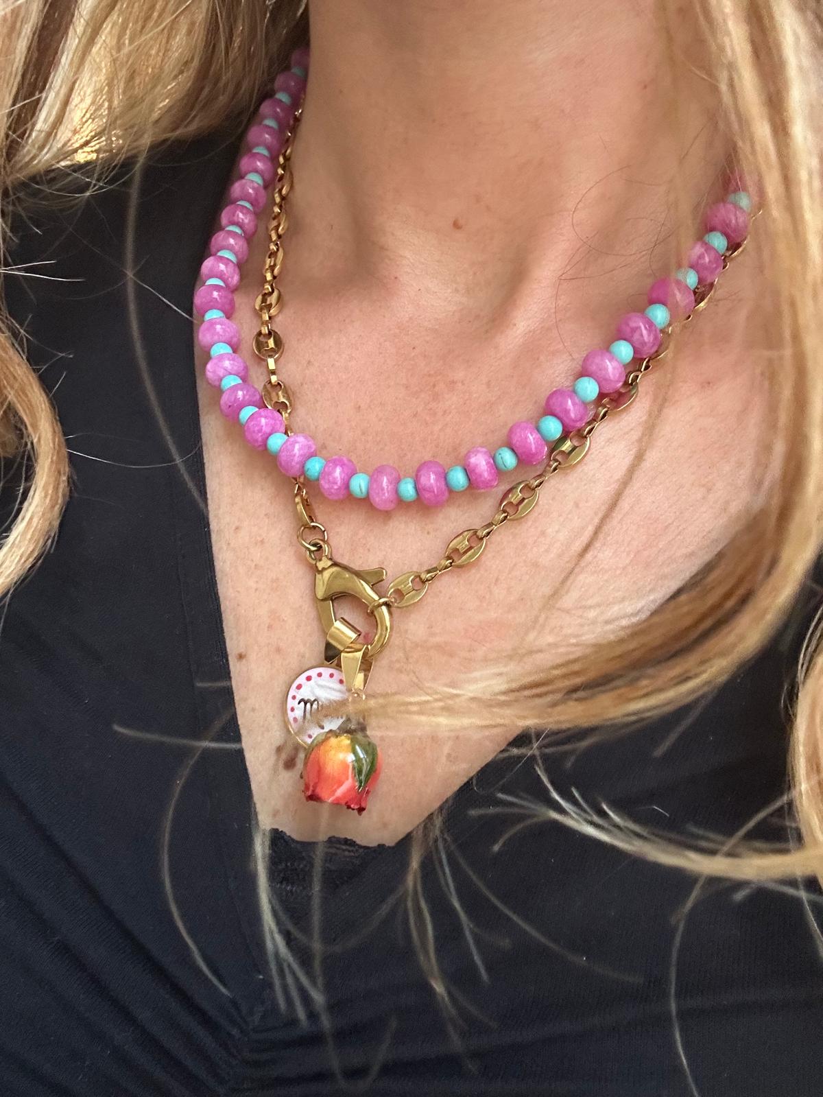 Collana in acciaio inossidabile e perle in pietra naturale "Becky"