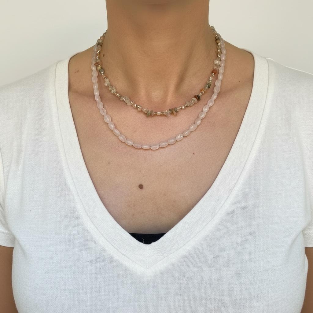 Collana in acciaio inossidabile e quarzo rosa "Silverio"