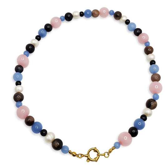 Collana in acciaio inossidabile e perle in pietra naturale "Delia"