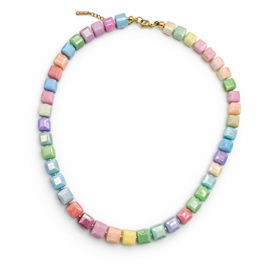 Collana in acciaio inossidabile e perle in vetro "Pastello"