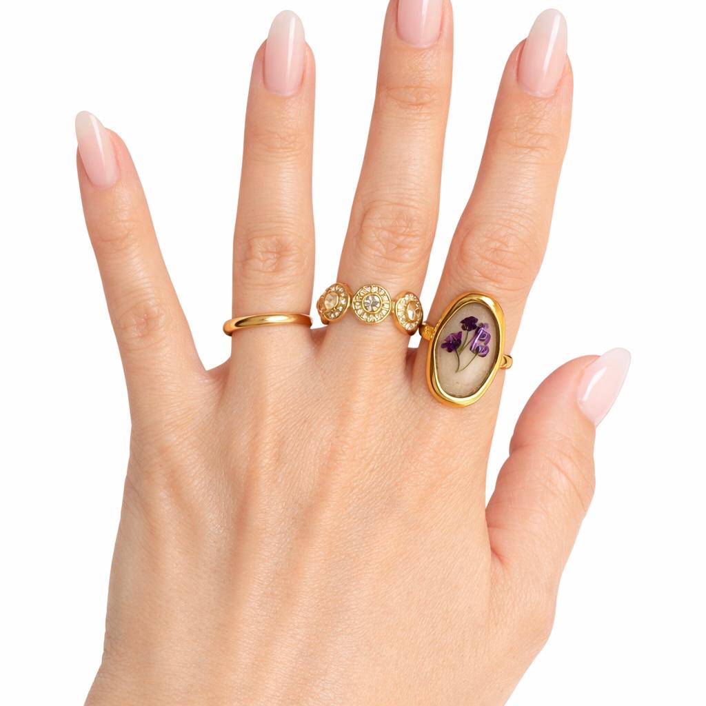 Anello in acciaio inossidabile, con fiori naturali conservati "Talia"