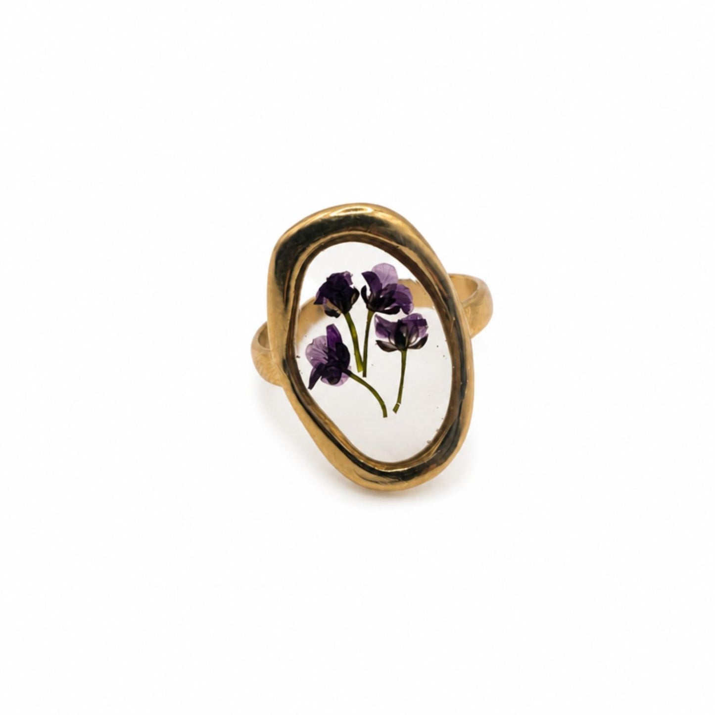 Anello in acciaio inossidabile, con fiori naturali conservati "Talia"