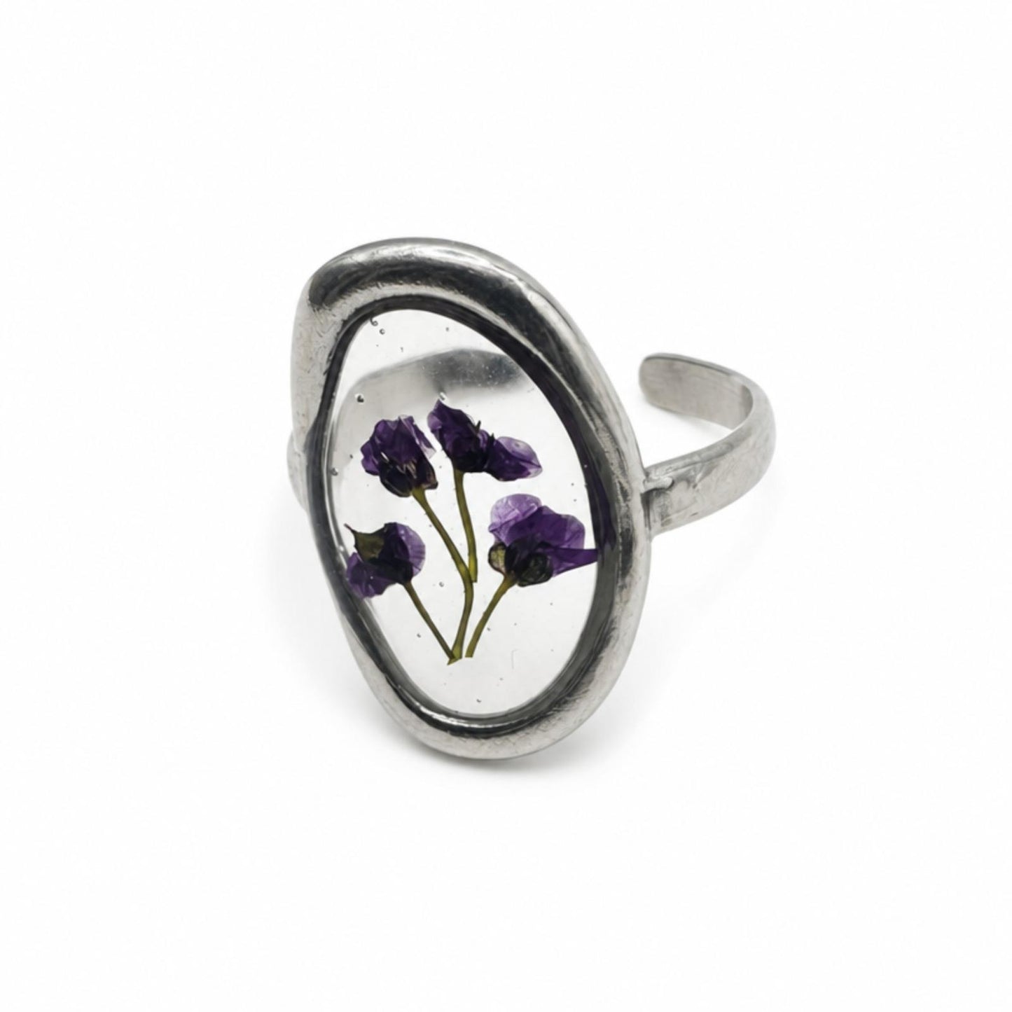 Anello in acciaio inossidabile, con fiori naturali conservati "Talia"