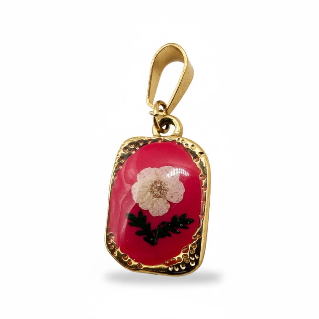 Ciondolo smaltato in acciaio inossidabile placcato oro 18K "Fuxia"