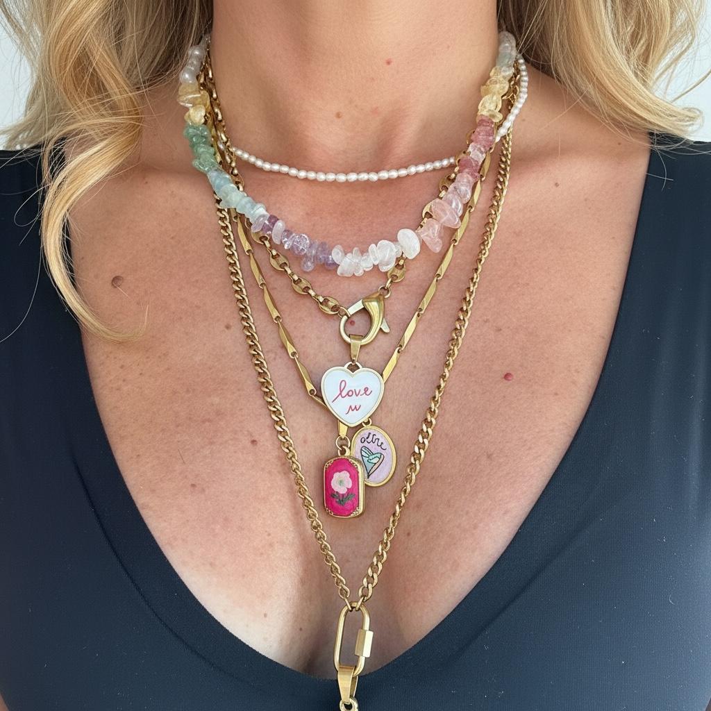 Ciondolo smaltato in acciaio inossidabile placcato oro 18K "Love u"