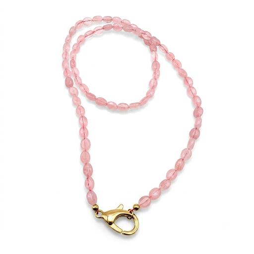 Collana in acciaio inossidabile e quarzo rosa "Silverio"
