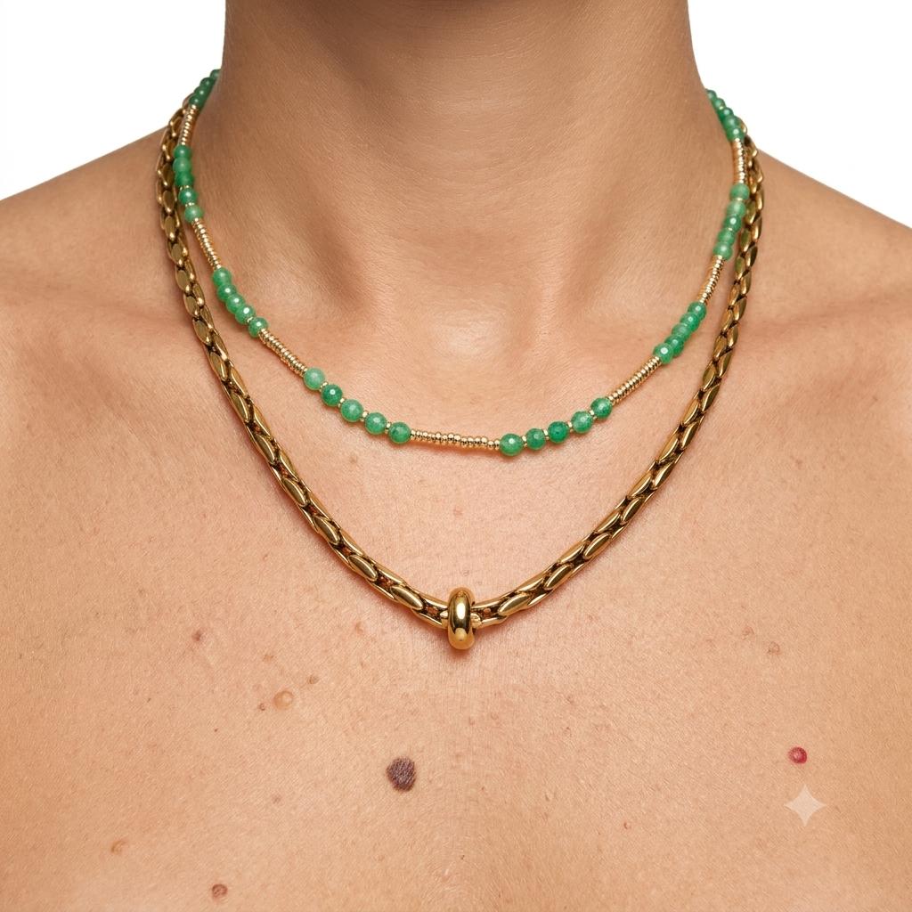 Collana in acciaio inossidabile e perline in pietra naturale "Oasi"