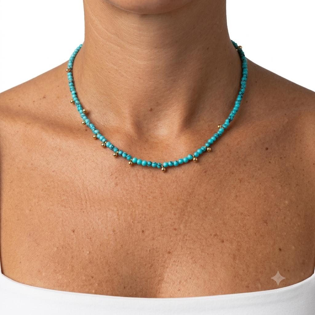 Collana in acciaio inossidabile e turchese "Azzurra"