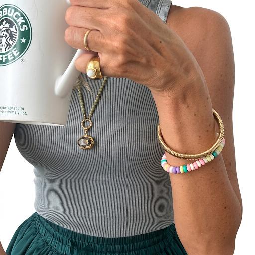 Bracciale con perline di argilla polimerica e acciaio inossidabile "Sugar"