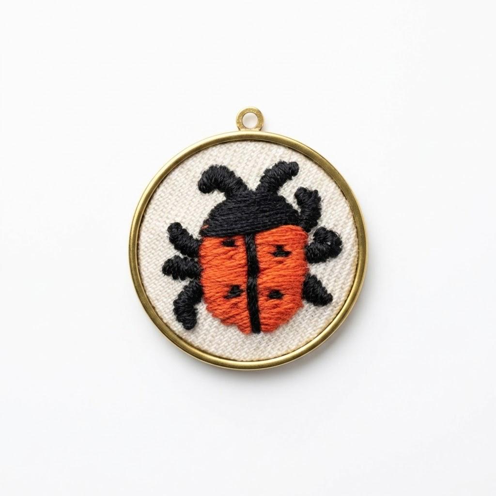 Ciondolo ricamato in acciaio inossidabile e ceramica "Coccinella"