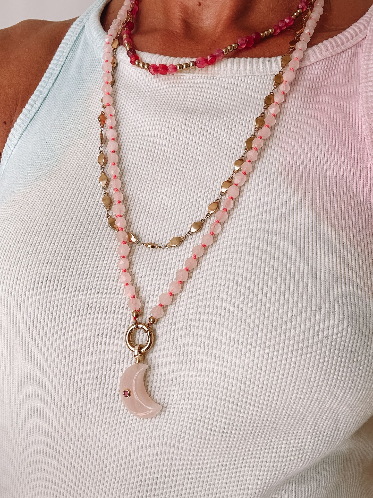 Collana in pietre naturali con moschettone porta ciondoli in acciaio inossidabile "Eos"