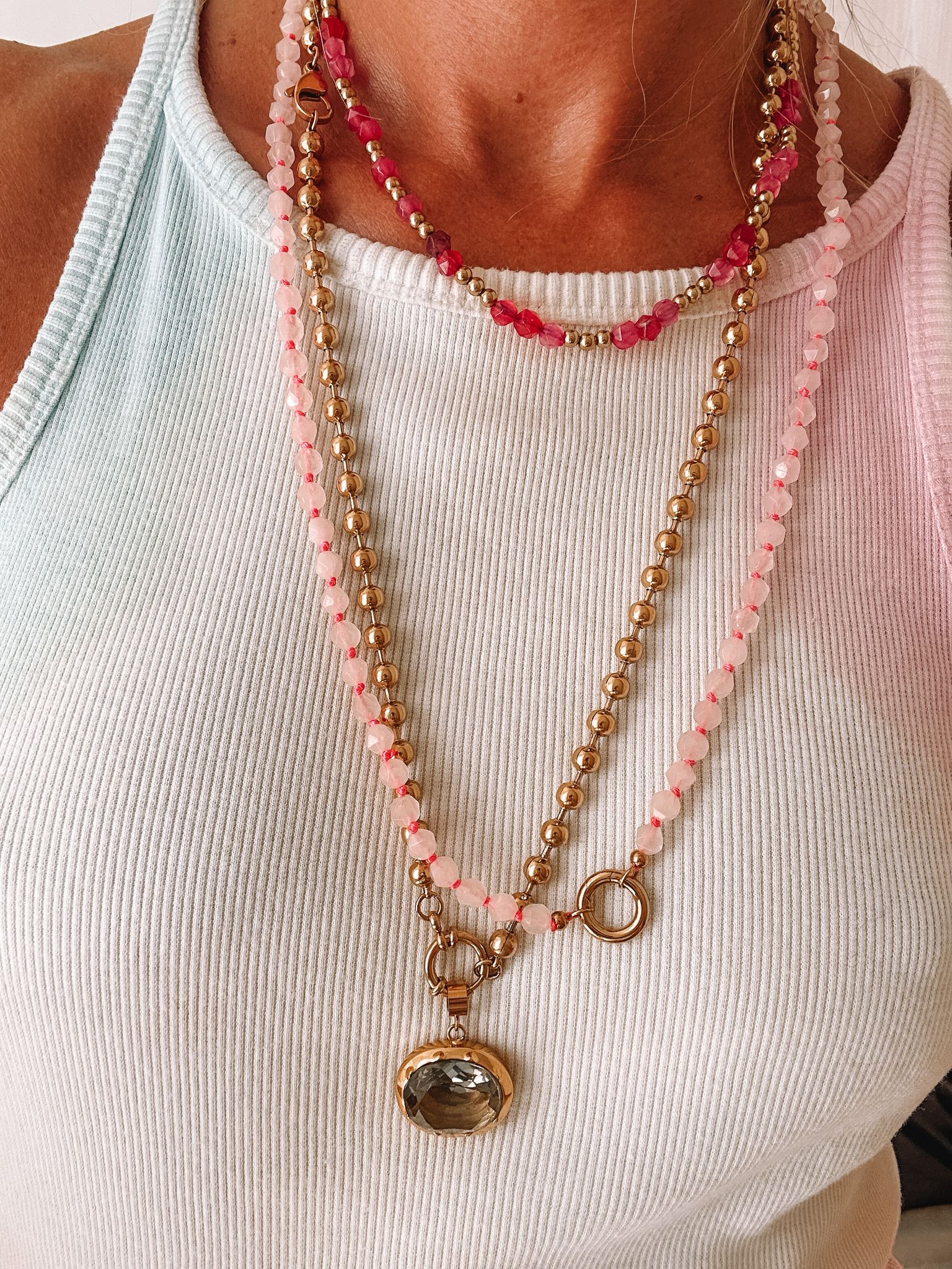Collana in pietre naturali con moschettone porta ciondoli in acciaio inossidabile "Eos"