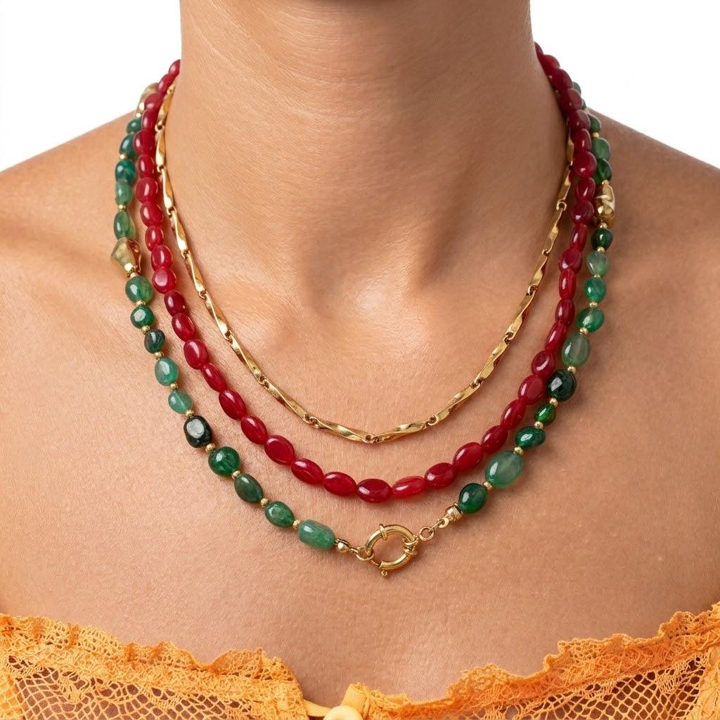 Collana portaciondoli in acciaio inossidabile e pietra dura "Chroma"