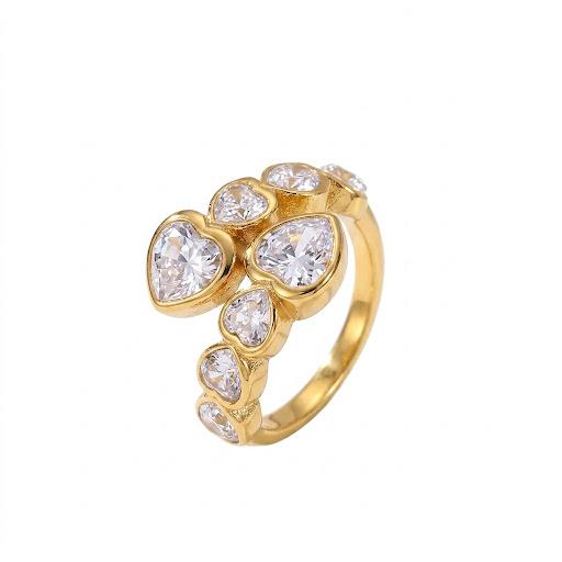 Anello regolabile in acciaio inossidabile e zirconi placcato oro 18K "Sospiro"