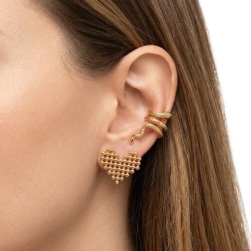 Orecchini a lobo in acciaio inossidabile waterproof placcati oro 18K "Pixel"