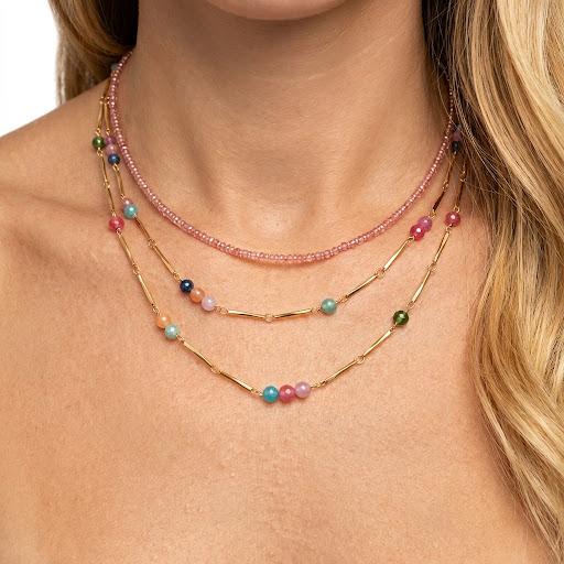 Collana  lunga in in acciaio inossidabile e perline colorate "Kaleido"