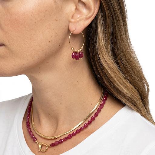 Orecchini in acciaio inossidabile e perle di giada rossa "Melograno"