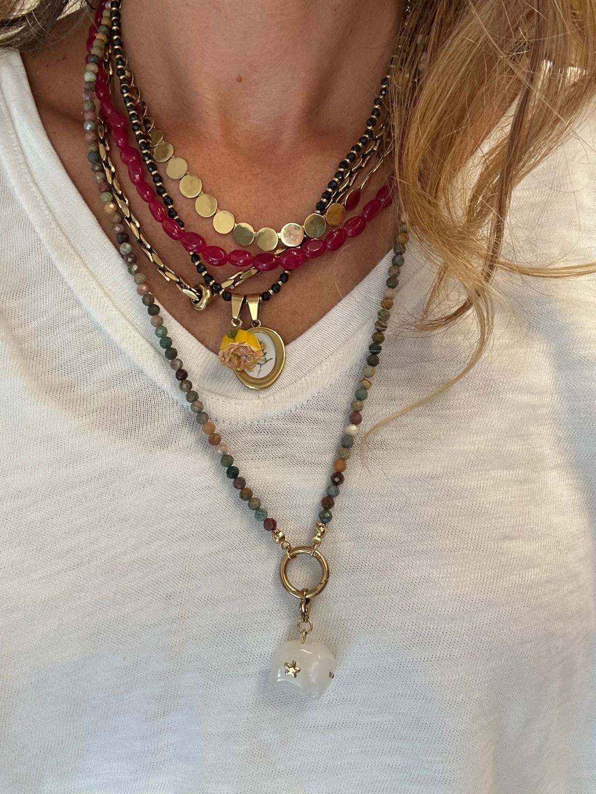 Collana in pietre naturali con moschettone porta ciondoli in acciaio inossidabile "Gemma"