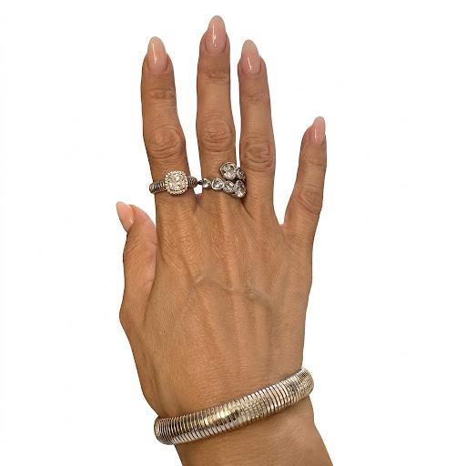 Anello regolabile in acciaio inossidabile e zirconi placcato oro 18K "Sospiro"