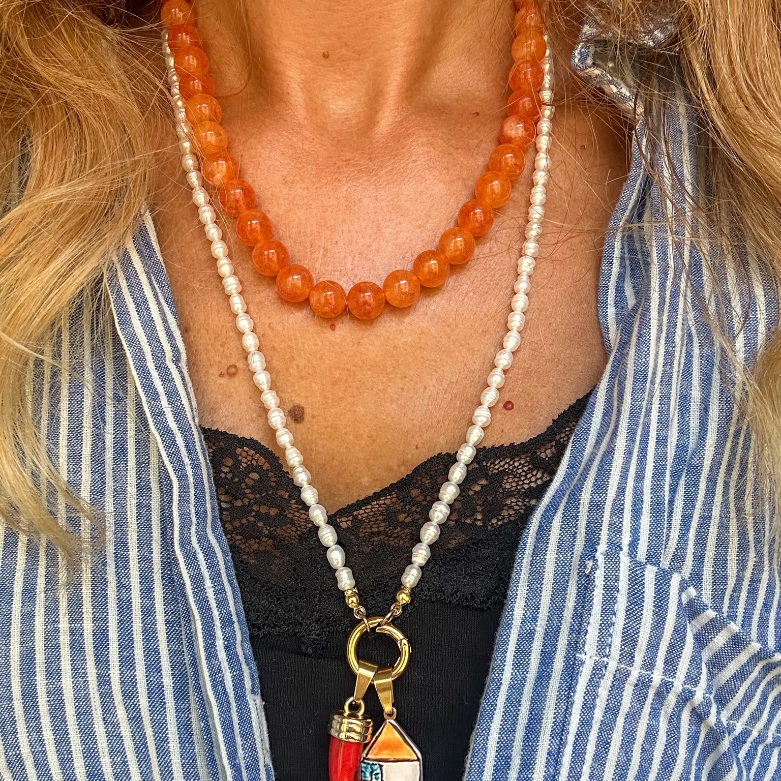 Collana in acciaio inossidabile e vere perle d'acqua dolce "Bambaissa"