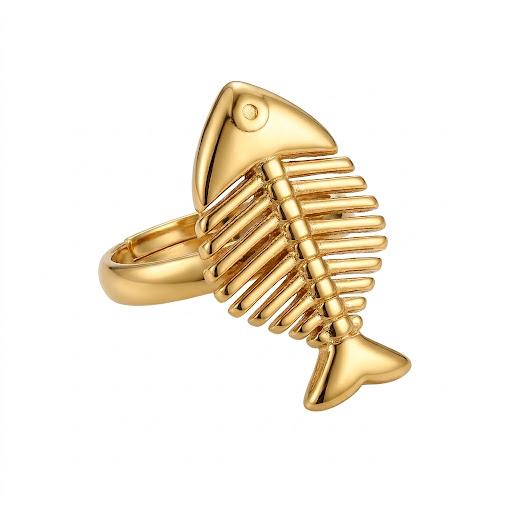 Anello regolabile in acciaio inossidabile placcato oro 18K "Lisca"