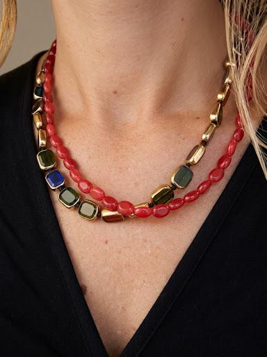 Collana in acciaio inossidabile e perle di vetro "Iride"