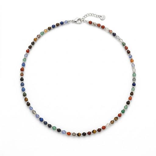 Collana in acciaio inossidabile e perline in pietra naturale "Anguria"