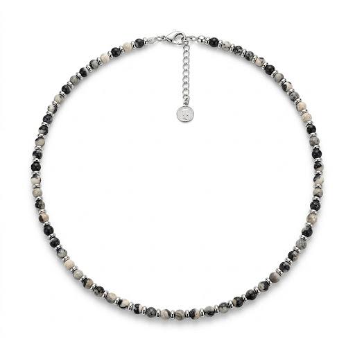 Collana in acciaio inossidabile e perline in pietra naturale "Anguria"