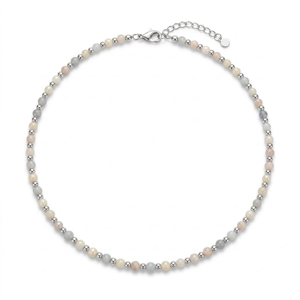 Collana in acciaio inossidabile e perline in pietra naturale "Anguria"