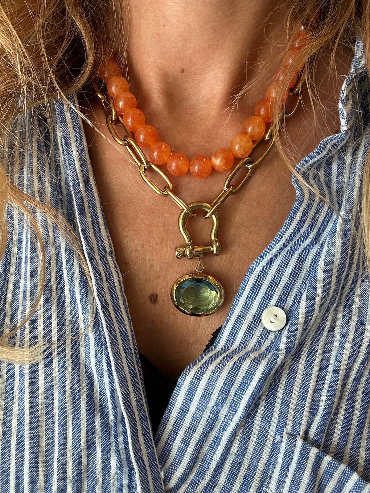 Collana in acciaio inossidabile e perle in pietra naturale "Autunno"