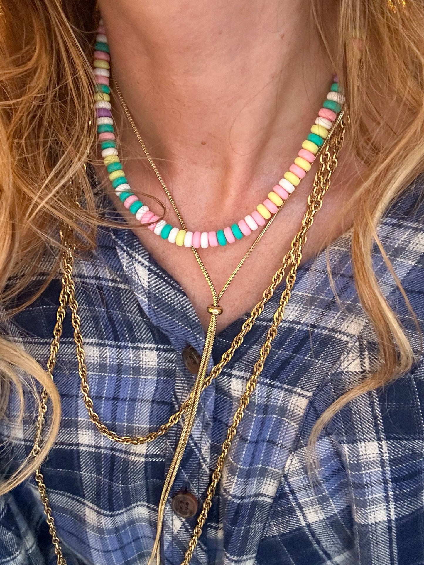Collana in acciaio inossidabile e perle in argilla polimerica "Sugar"