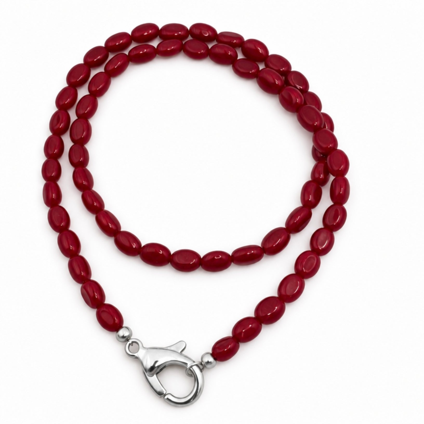 Collana in acciaio inossidabile e Giada Rossa "Passion"