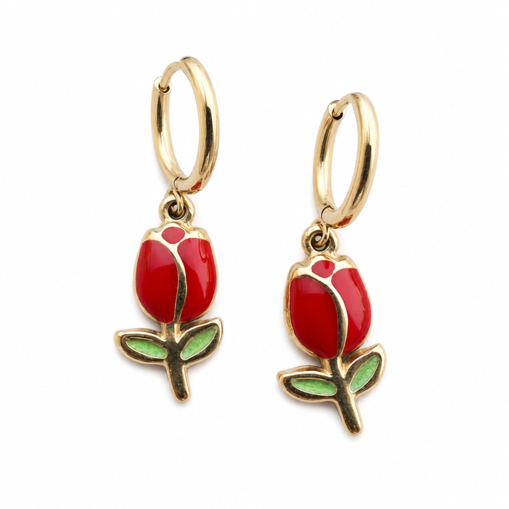 Orecchini in acciaio inossidabile anallergici e waterproof placcati oro 18K "Tulipano"