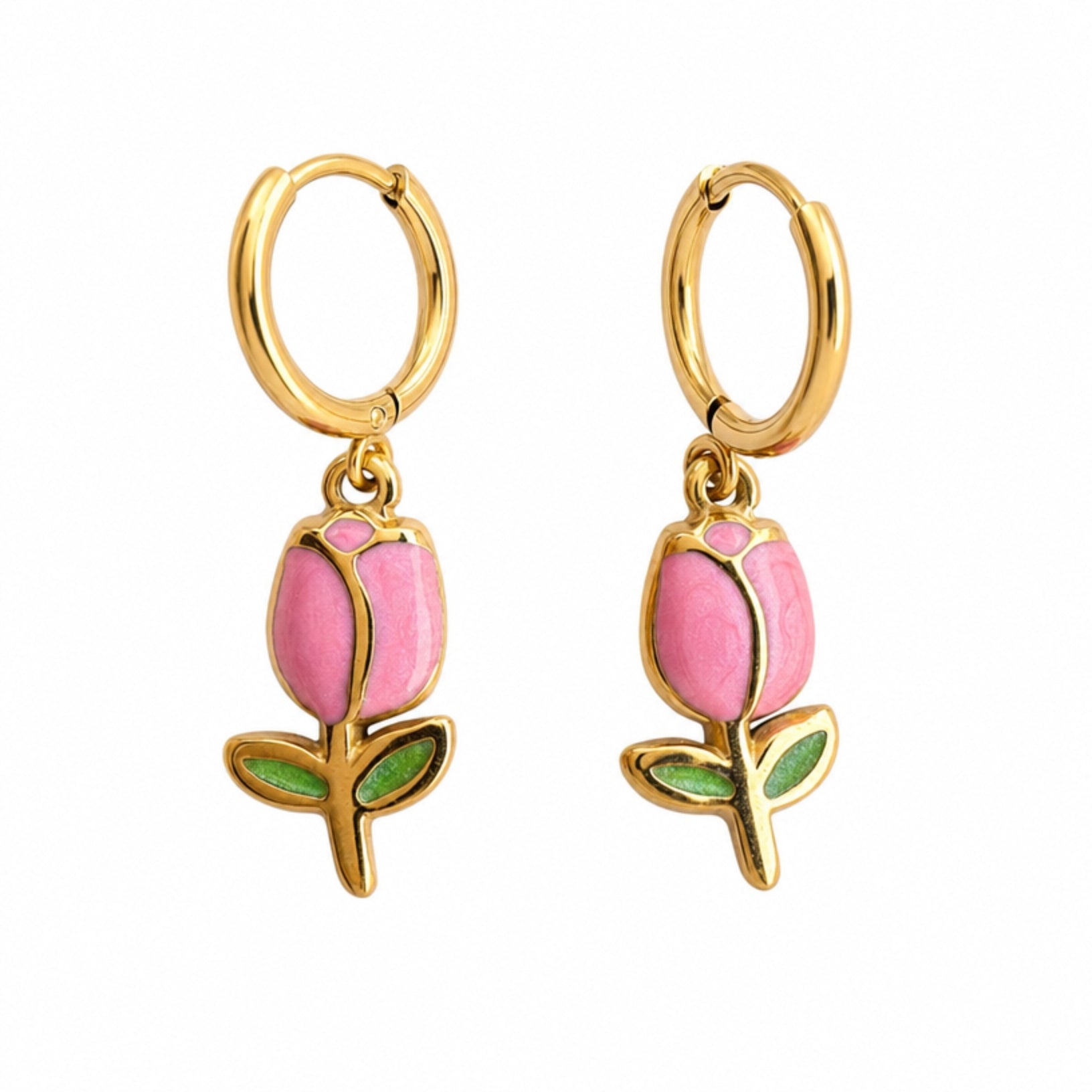 Orecchini in acciaio inossidabile anallergici e waterproof placcati oro 18K "Tulipano"